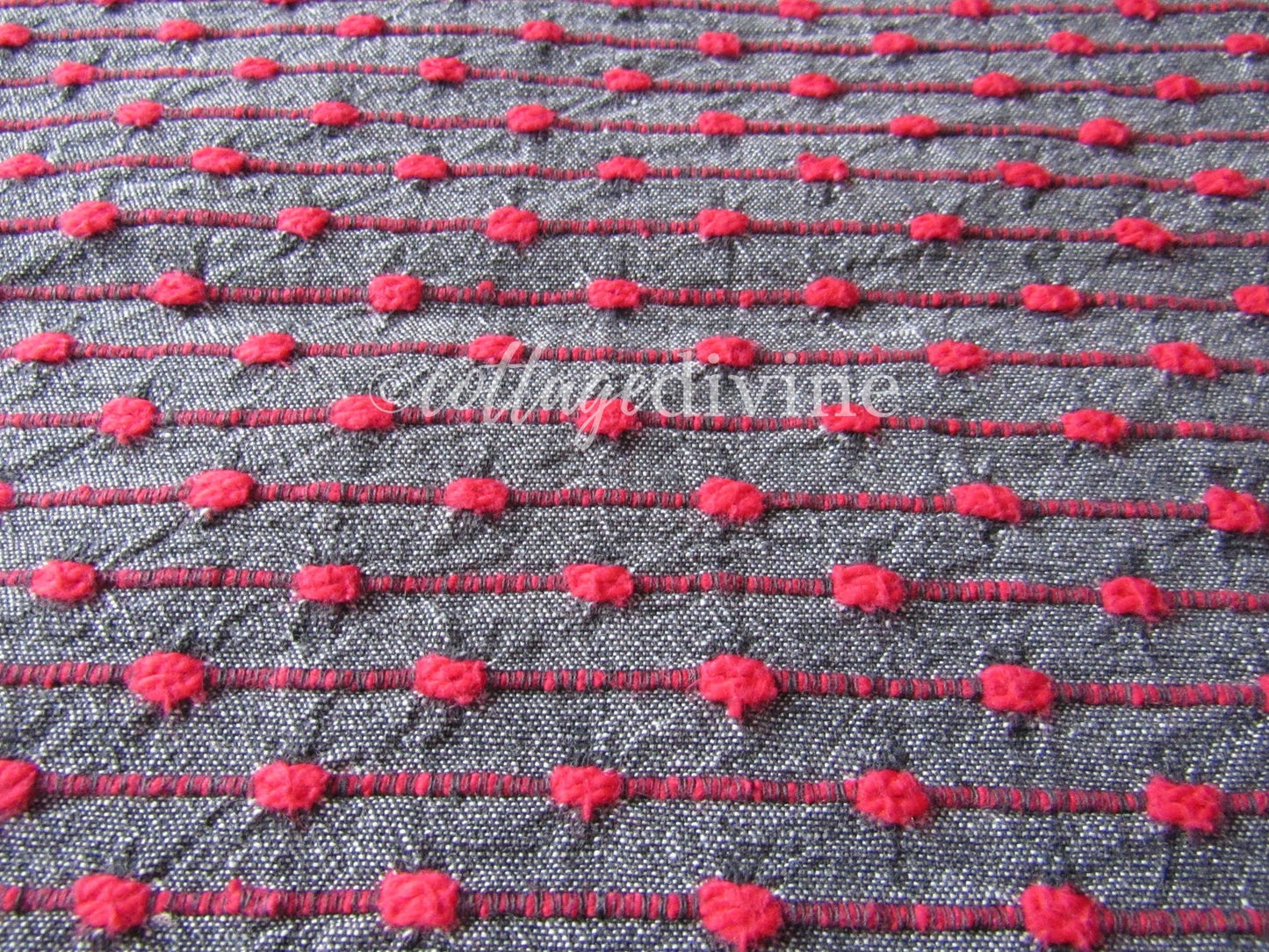 Chic Charcoal Red Pinstripe Vintage Woven & Chenille Fabric Piece, Reversible Bates Design for quilting, sewing, crafts, 17" x 35"