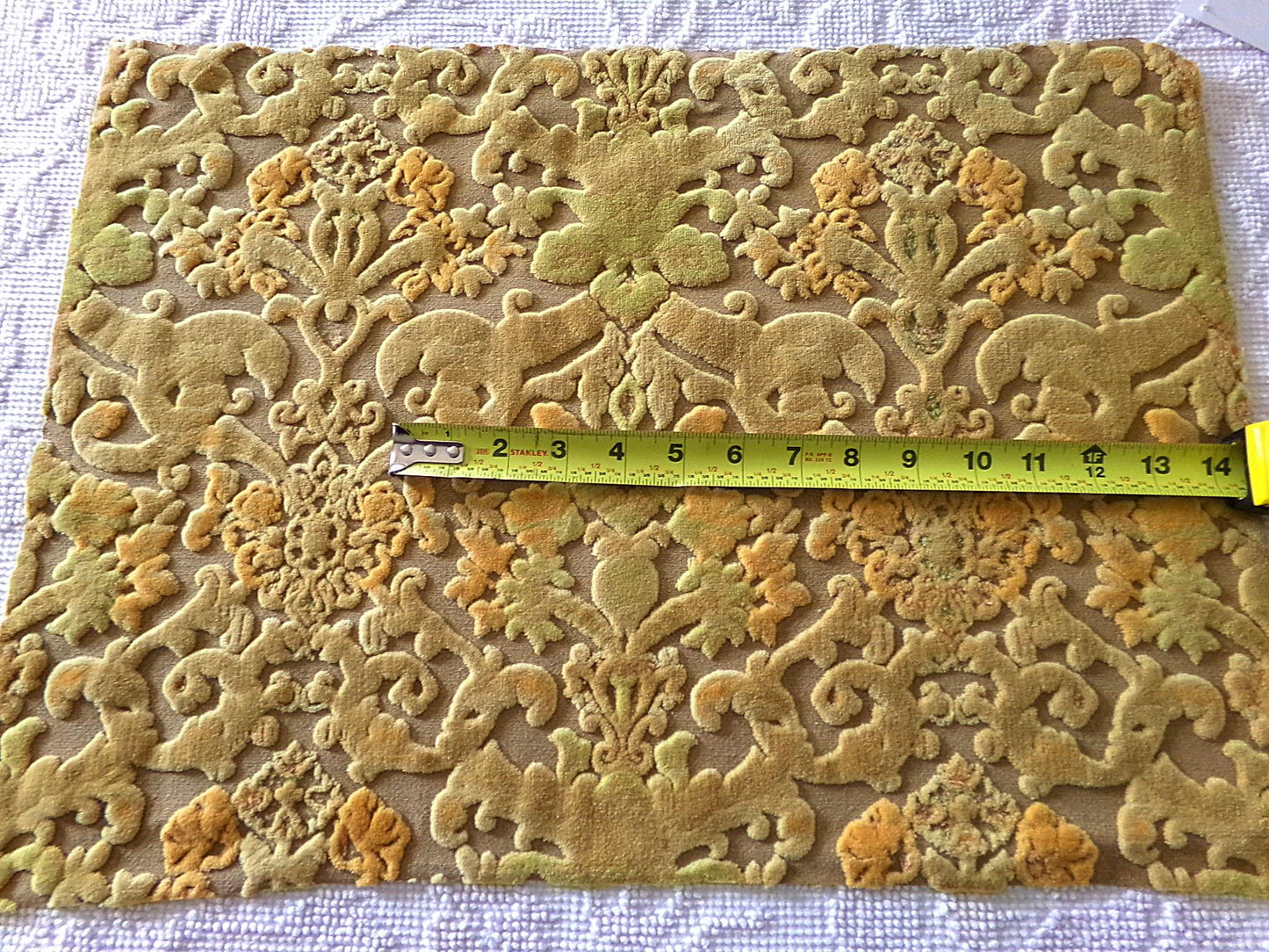 boho distressed cut velvet fabric, vintage Bates tapestry style chenille material, 20" x 14" piece, popular in handmade bags