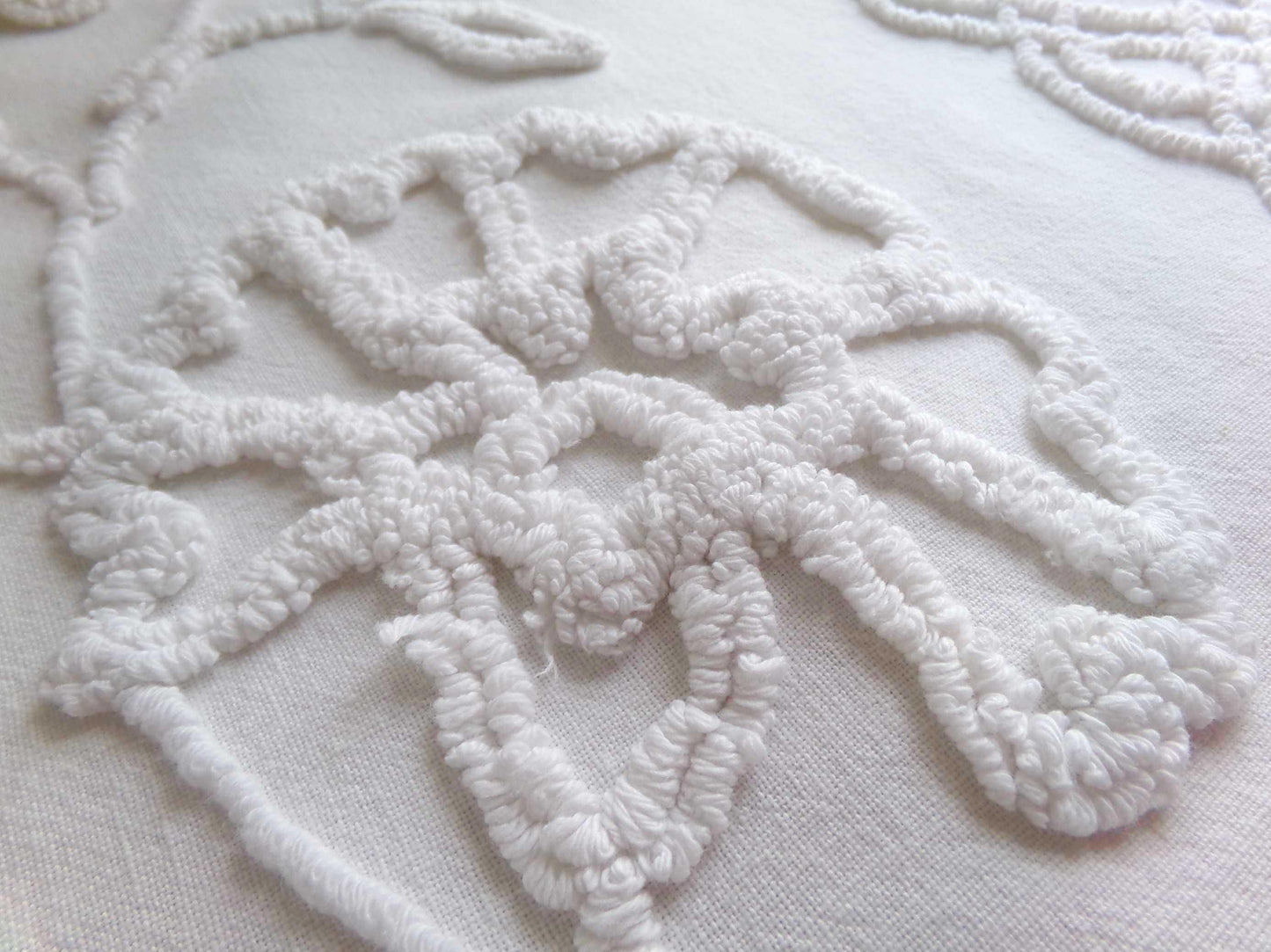 sophisticated white floral vintage chenille fabric, cotton sewing material, 15" x 27" inch piece for crafts & quilting