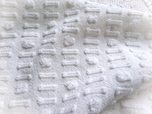 vintage white chenille fabric: dainty dot dash design, 18" x 24" piece