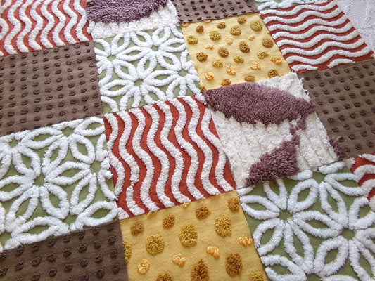 earthtones 6" chenille squares, "autumn winds" set of 16 craft quilt blocks cut in warm boho fall colors for patchwork projects, rag quilts