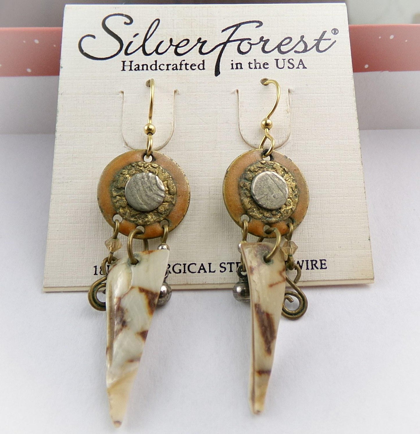 Ethnic Boho Dagger Pierced Dangle Earrings, Vintage Silver Forest Bangle Hippie Design, Artisan Made in USA