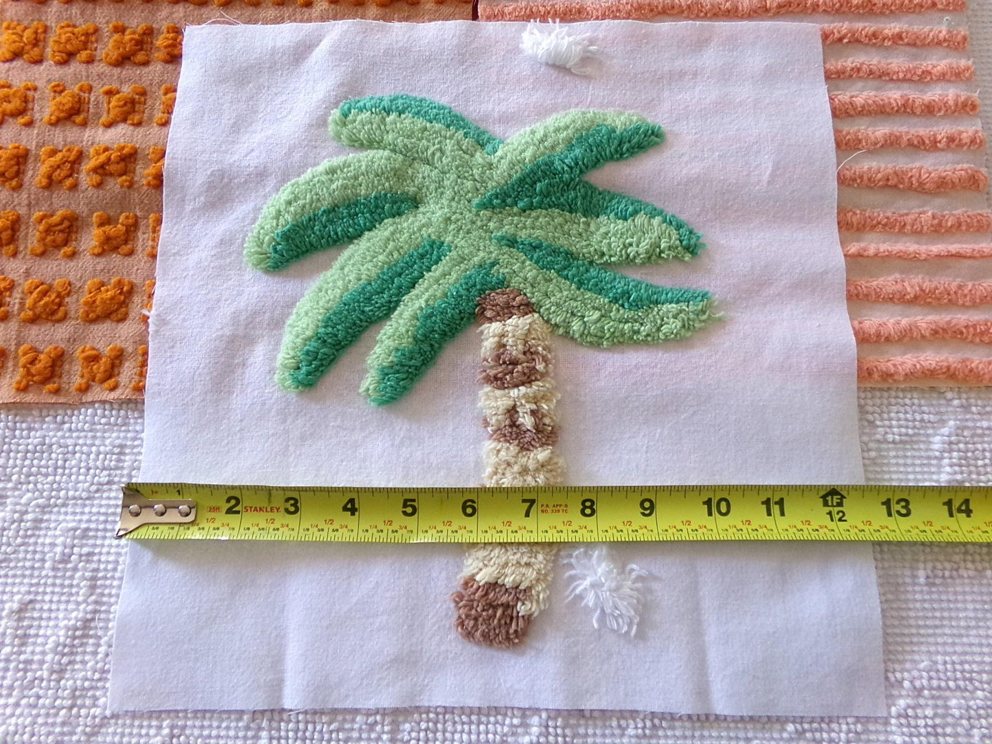 chenille fabric squares, set of 6 large 9.5" square quilt blocks and 1 palm tree 12.5" square, tropical fun & great texture