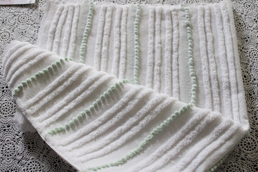 Mint Green Pearl Pops Vintage Chenille Quilt Fabric, White Skinny Stripes, 17" x 23" inch Piece, 100% Cotton