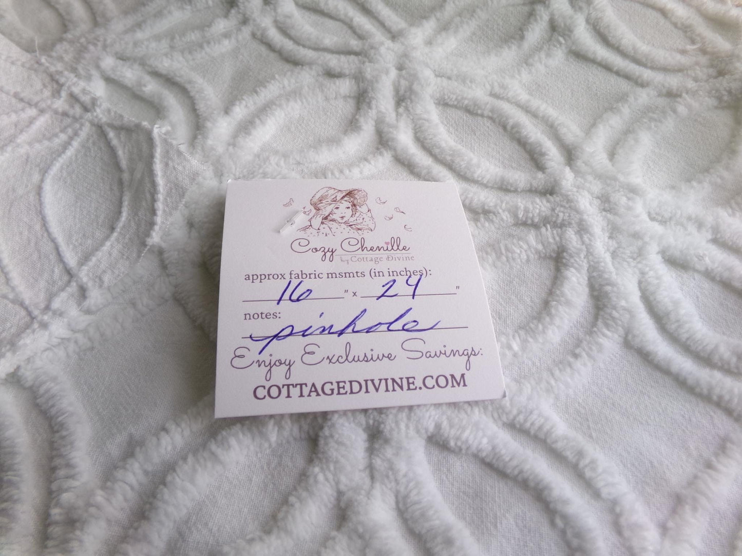 fresh white vintage chenille fabric, versatile wedding ring design, 16" x 24" inch piece of quilt material for sewing, crafts & quilting