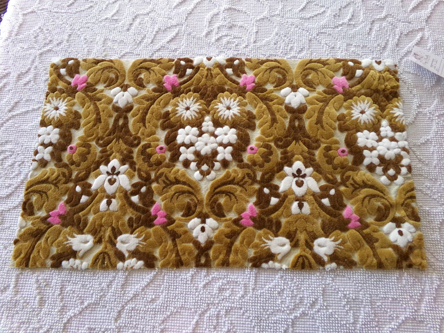 vintage cut velvet fabric, chocolate caramel Bates tapestry chenille, 12" x 21" inch piece, great sewing material for small bags