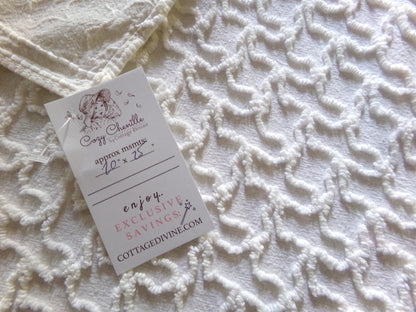 Gentle Cream Texturized Chenille Material, Squiggle Tuft, 20" x 25" inch Piece, Neutral Vintage Fabric for Handmade Quilts & DIY Pillows