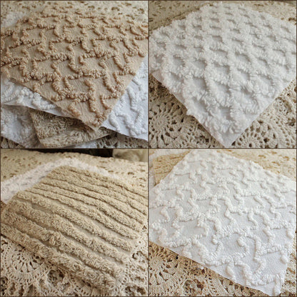 On Trend Neutral Chenille Fabric Squares for Quilting & Crafts in Versatile Sand, Vintage Mocha, White - 16 Rotary Cut Blocks, 6" x 6" inch