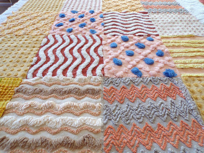 Southwestern Sunrise Chenille Quilt Squares Set from Vintage Bedspread Fabric, 16 Blocks, 6" x 6" inches each, Earthtones