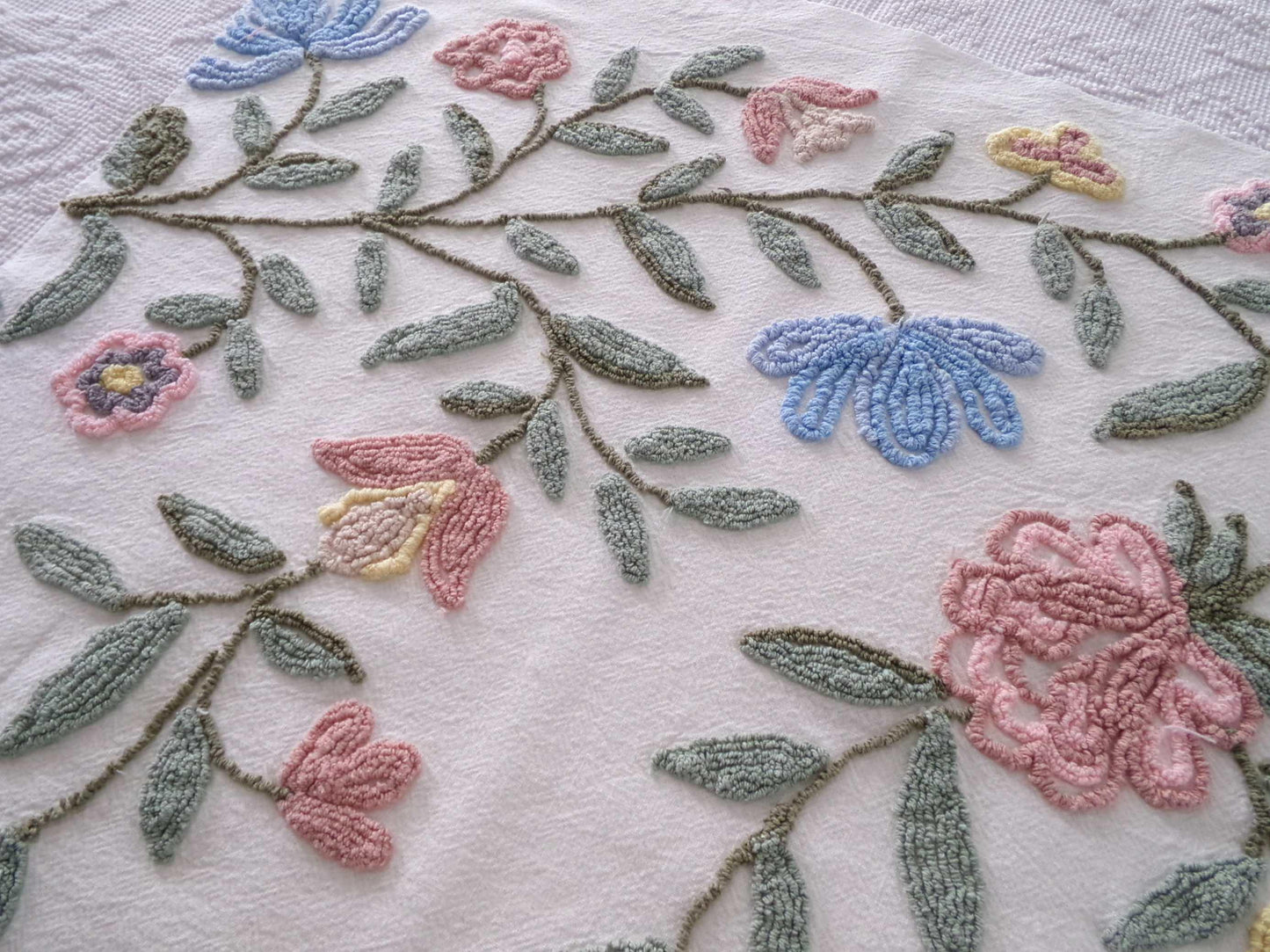 Heirloom Floral Vintage Chenille Fabric, 20" x 22" Piece, Lovely for Handmade Quilts, Pillows & Small Craft Projects