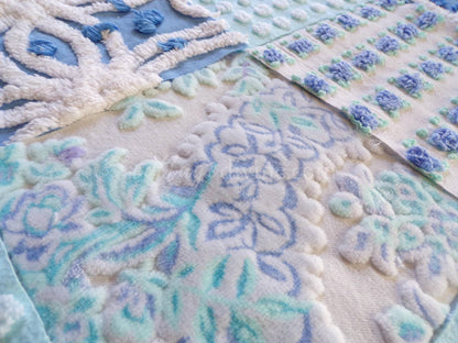 Mystic Moonglow Luxury Chenille & Velvet Quilt Squares Set from Vintage Bedspread Fabric, 16 Blocks, 6" inch