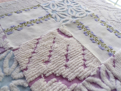 Sweet Slumber Chenille Quilt Squares Set from Vintage Bedspread Fabric, 16 Blocks, 6" x 6" inch