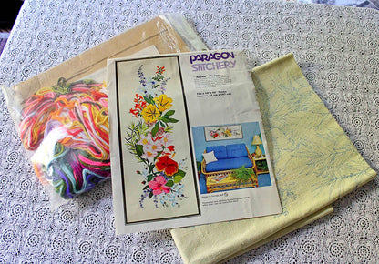 Boho Hawaii ALOHA Crewel Embroidery Kit, Vintage Paragon Stitchery #0101, 16" x 42" Large Tropical Floral Wall Hanging, Georgia Ball Design