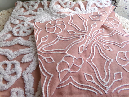 plush snowflake pinwheel vintage chenille fabric, antique sewing material, 15" x 28" inch piece