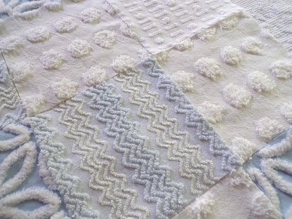 Cool Blue & White Quilt Squares Set, Rotary Cut from Vintage Chenille Bedspread Fabric, 16 Blocks, 6" x 6" inch