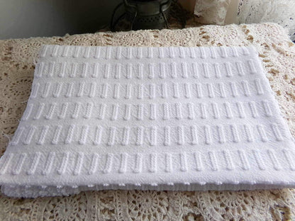 clean crisp white vintage chenille fabric: unique buttonhole design, 19" x 24" cut piece