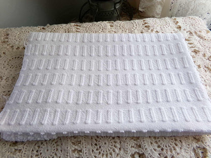minimalist white vintage chenille fabric: buttonhole design, 18" x 24" cut piece sewing material