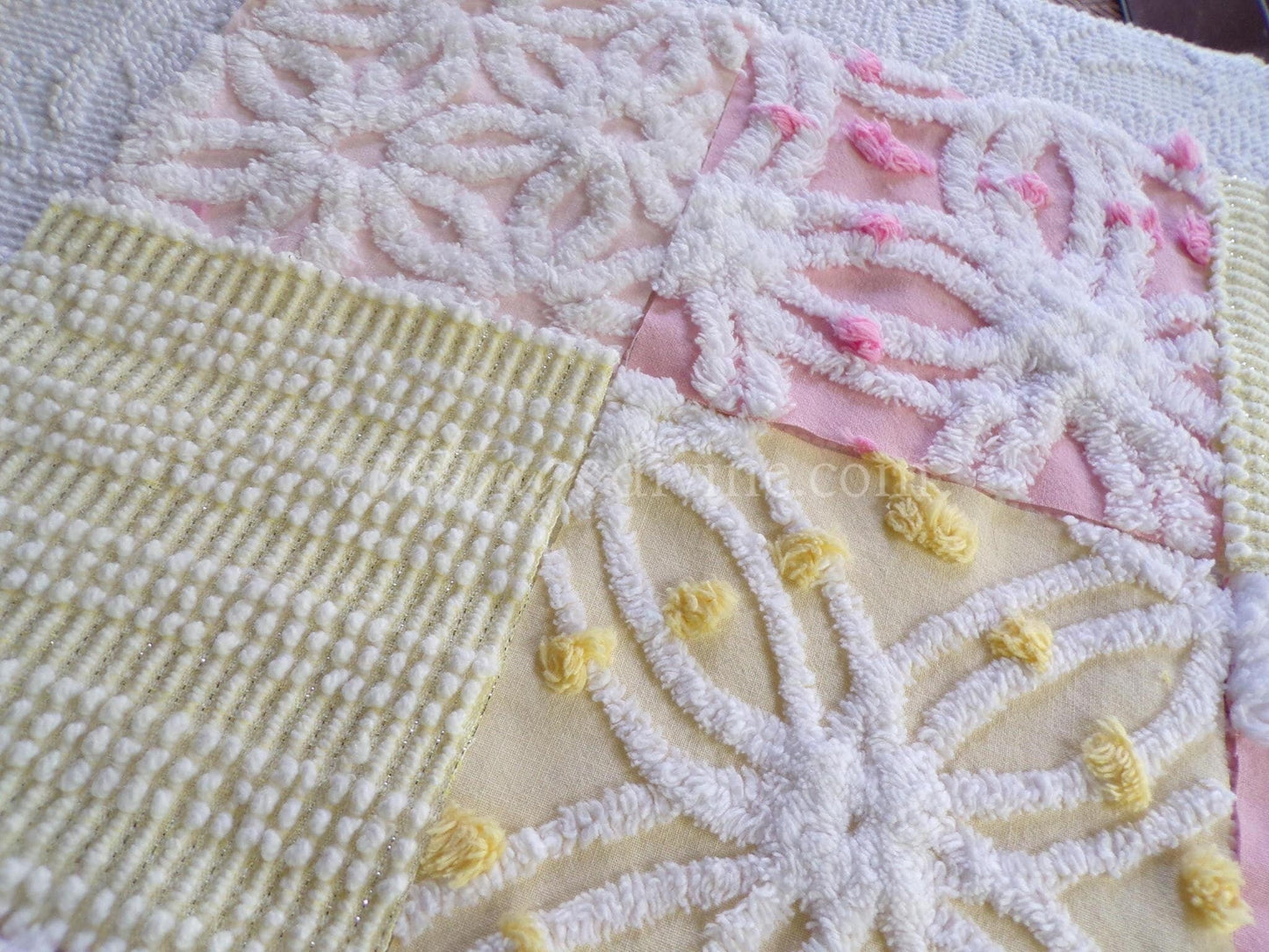 Spring Sparkle Chenille Quilt Squares Set from Vintage Bedspread Fabric, 16 Blocks, 6" x 6" inch