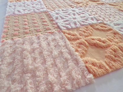 Peach Chenille Fabric Squares Set, "Nostalgia Rose" 16 Vintage Quilt Blocks, 6" inch