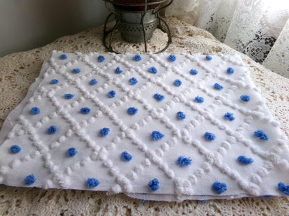 blueberry & white snowdrop pops chenille fabric, 18" x 26" inch piece of vintage sewing material for quilting, crafts