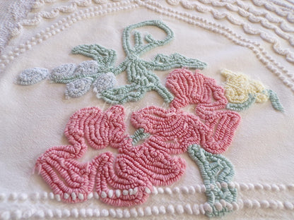 Magical Cottage Chic Lily Vintage Chenille Quilt Fabric Piece, 18" x 25" inches, Pretty in Pillows
