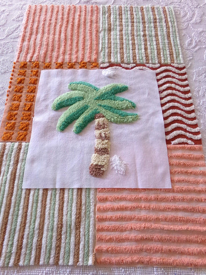 chenille fabric squares, set of 6 large 9.5" square quilt blocks and 1 palm tree 12.5" square, tropical fun & great texture