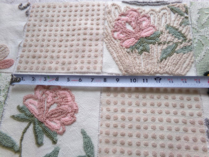 rose garden chenille fabric squares, set of 8 vintage 7.5" quilt blocks, neutrals & chic florals, for sewing, crafts, quilting