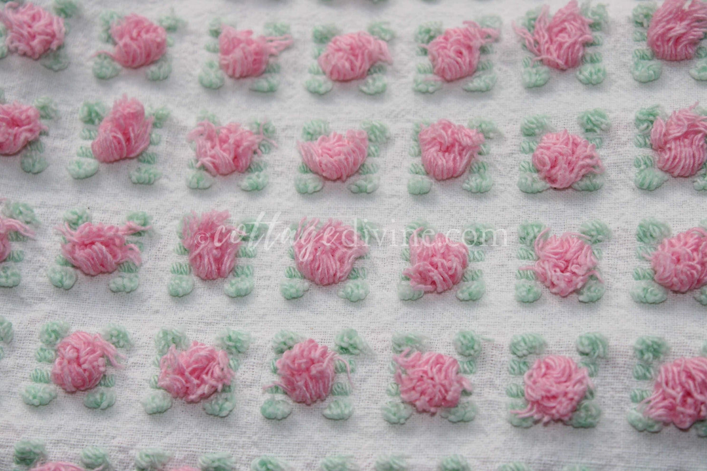 Popular Pink Rosebud Vintage Chenille Fabric, 20" x 24" inch piece, Morgan Jones Roses, a quilter's favorite