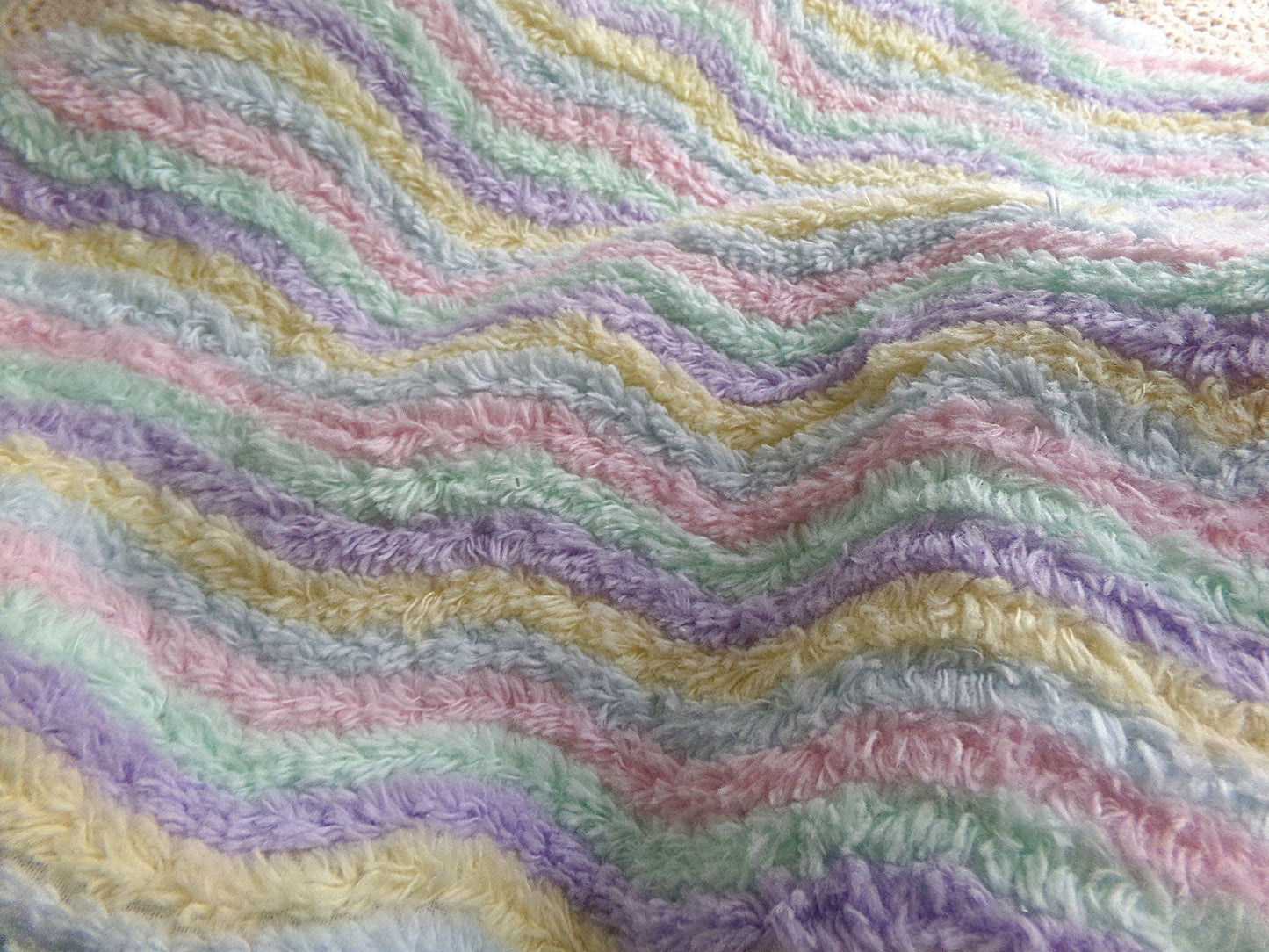 Pastel Rainbow Striped Chenille Fabric, Vintage Lilac, Yellow, Mint Green, Sky Blue & Pink Ripple 18" x 24" piece, sewing quilt material