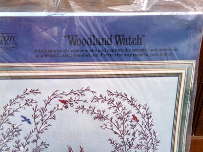 WOODLAND WATCH Whimsical Crewel Embroidery Kit, Paragon Needlecraft 0615, Winter Wonderland Nature Scene Stitchery, Polly Gottfried Design