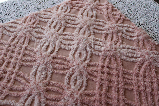 Blush Pink Rosy Vintage Chenille Quilt Fabric, 23" x 24" inch Piece, Pretty for Quilts & Pillows