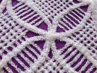 Grape Purple Vintage Chenille Fabric, 21" x 27" inch Piece, Unique Retro 1970s Vibes
