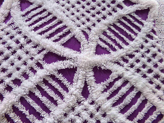 Grape Purple Vintage Chenille Fabric, 21" x 27" inch Piece, Unique Retro 1970s Vibes