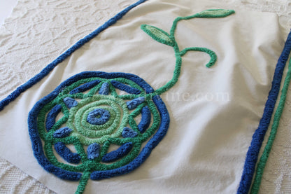 FlOwEr PoWeR Mod Vintage White Chenille Fabric, Striking 19" x 26" inch piece, Handmade