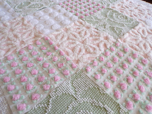 Spring Blossoms Vintage Quilt Squares Kit from Chenille Bedspread Fabrics, 6" Blocks, Qty 16