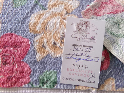 shabby chic rose barkcloth fabric, lovely floral blooms on blue, 27" x 16" inch piece, great vintage sewing material for pillows
