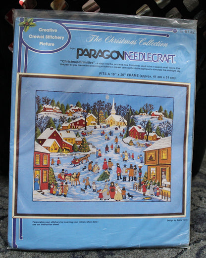 CHRISTMAS PRIMITIVE Vtg Crewel Embroidery Kit Winter Paragon Stitchery 6732