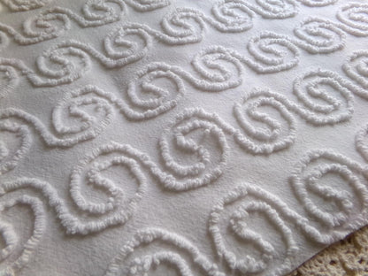 spiral curls white vintage chenille fabric, ultra lightweight cotton sewing material with great texture & presentation, 20" x 24" inch piece