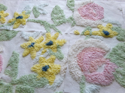 vintage chenille fabric squares, "bursting with flowers" set of 16 floral 6" quilt blocks for quilting, crafts, sewing