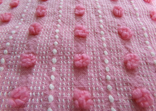 rose pink vintage chenille fabric, cute tufted pops 20" x 24" piece of vintage sewing & quilt material with great popcorn texture