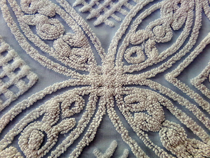 Shabby Chic Vintage Fabric, Porcelain White Rose Floral Chenille on Cloud Blue Cotton, 24" x 30" inch Piece, So Pretty in Pillows & Quilts