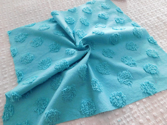 Jumbo Aqua Coin Pops Vivid Vintage Style Chenille Quilt Fabric Piece, 16" x 20" inches