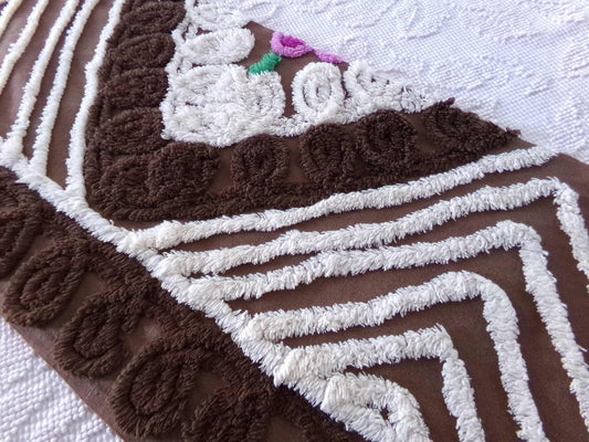 Chocolate Brown Vintage Chenille Tufted Fabric, 11" x 24" inch Piece, for Junk Journals, Fiber Arts