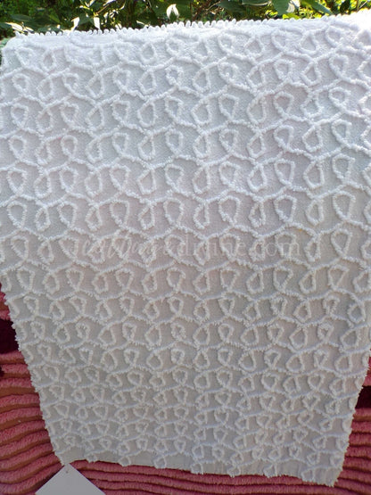 Mini Fabric Bundle, Classic Texture Tuft White, 2 Pieces from Vintage Chenille Bedspreads, 12" x 18" inches each, for Quilts & Crafts