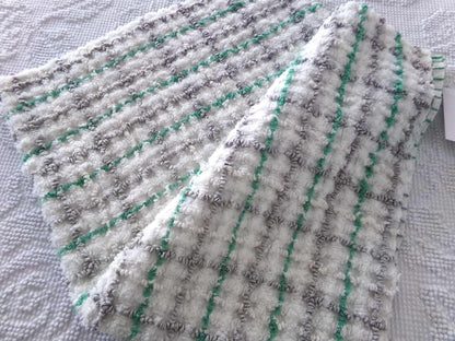 Plaid Vintage Chenille Fabric, Kelly Green & Dove Grey, 17" x 24" inch Piece for Sewing, Crafts, Quilting