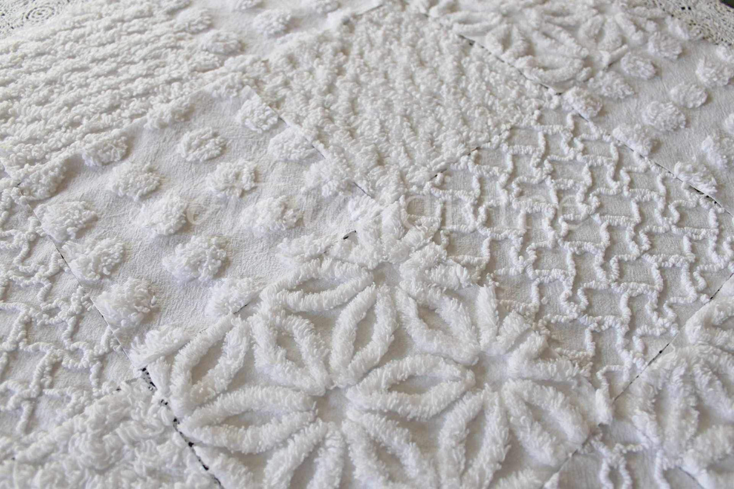 Snow Angel White Chenille Quilt Squares Set from Vintage Bedspread Fabric, 16 Blocks, 6" x 6" inch