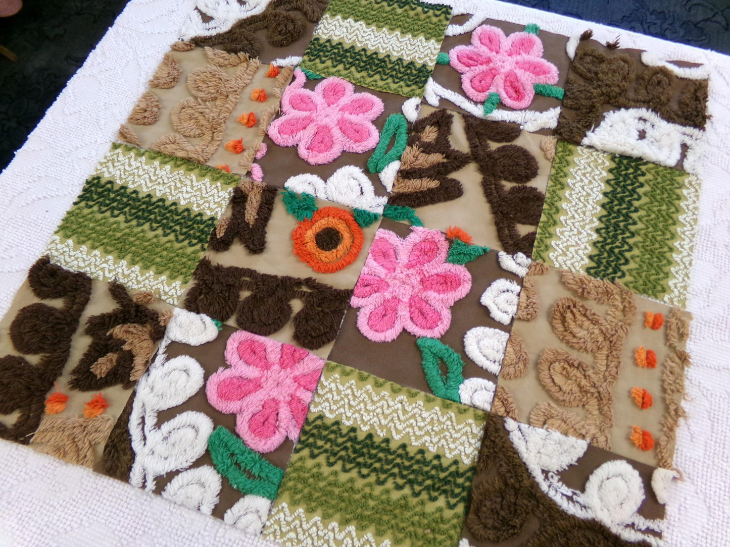 fall fairy vintage chenille fabric squares, set of 16 hippie boho 6" blocks for arts & crafts, sewing