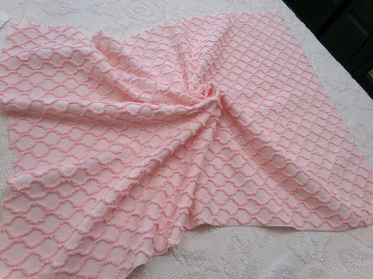 Precious Pink Vintage Chenille Fabric Piece, Textured Eternity Link Design, Quilt Material for Sewing & Crafts, 18" x 24"