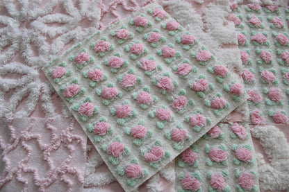 fairy pink chenille fabric squares, cottage rosebud & daisy, 16 vintage quilt blocks 6" x 6" inch, for patchwork pillows, quilting, crafts