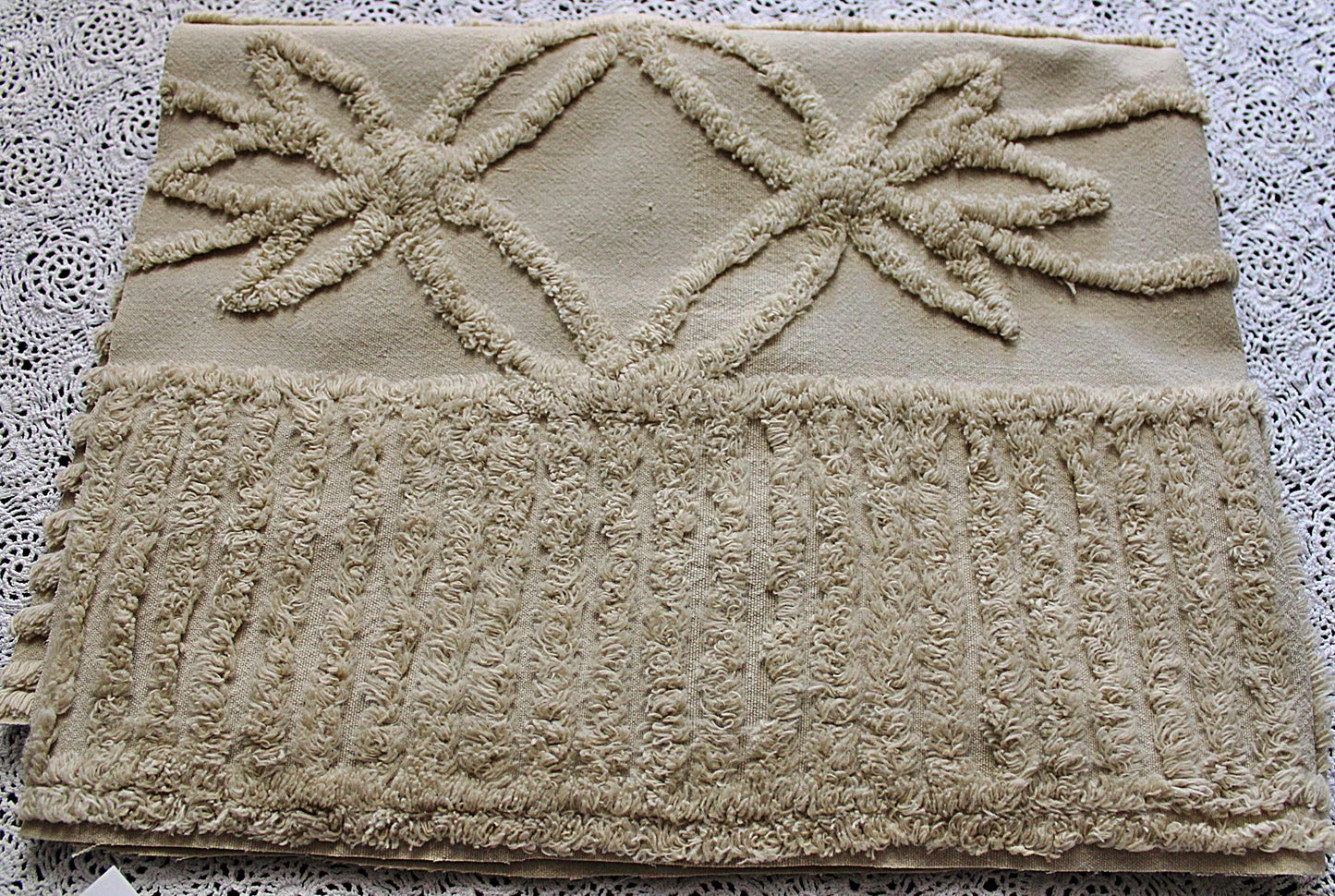 Simple Neutral Modern Vintage Chenille Fabric, 20" x 25" inch Piece, Mocha Star Lily Design